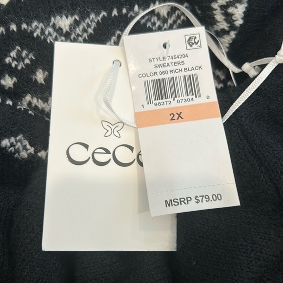 CECE Fair Isle Jersey Knit Crew Neck Dropped Long Sleeve Pullover Sweater - Picture 2 of 10